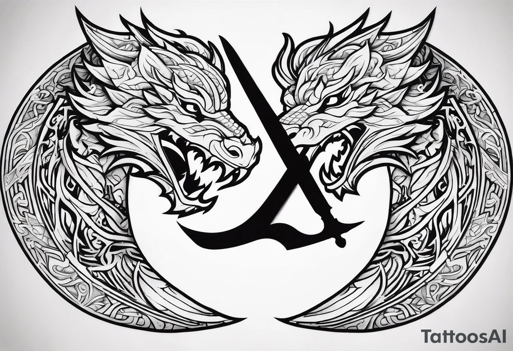 Valhalla sword shield dragon head tattoo idea