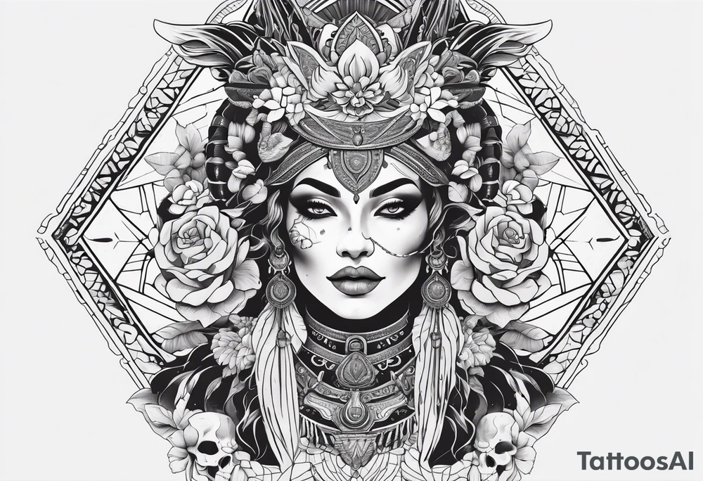 kali ma, alien goddess, valkrye, aries, pirate, divine feminine, zenza resonance, pachamama, lotus azul, blank panther, eagle, skull, 5D, nueva gaya, dna 12 tattoo idea