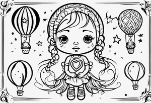 Hot water balloon with star and heart balloons and little girl inside dreaming tattoo idea
