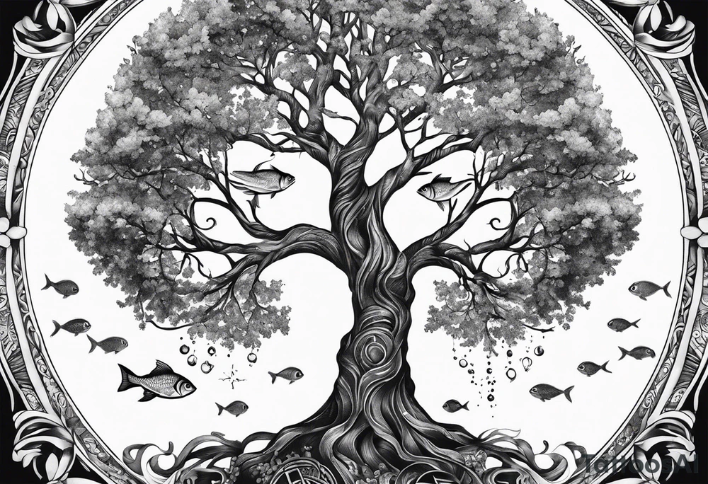 tree of life, pices fish, galaxy, cross tattoo idea