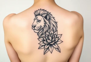 Simple lioness with lotus flower tattoo idea