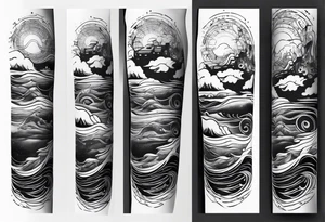 A forearm tattoo about electronic music mixed with the water of the ocean, abstract tattoo idea