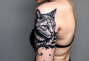 women face with cat gothic tattoo idea