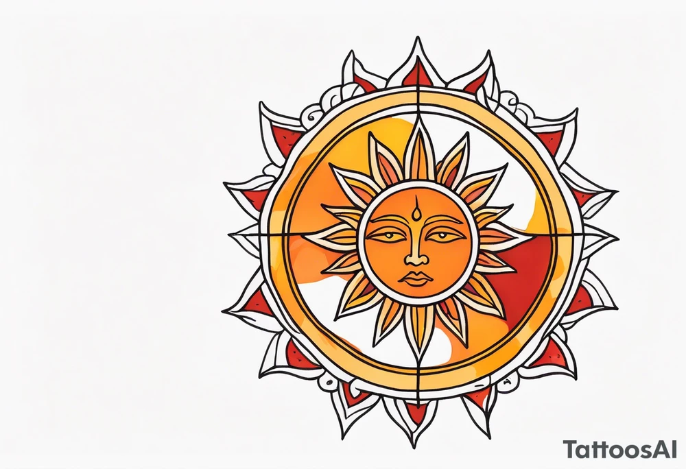 Orange sun with yellow and red highlights tattoo idea