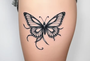 ethereal butterfly with flowing silk ribbons in moonlight tattoo idea
