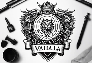Valhalla shield sword lion dragon tattoo idea