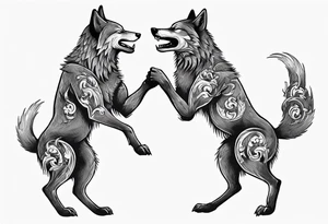two wolves dancing on their hind legs. they should be facing each other and obviously dancing. they should be very basic with not many details within their shapes. tattoo idea