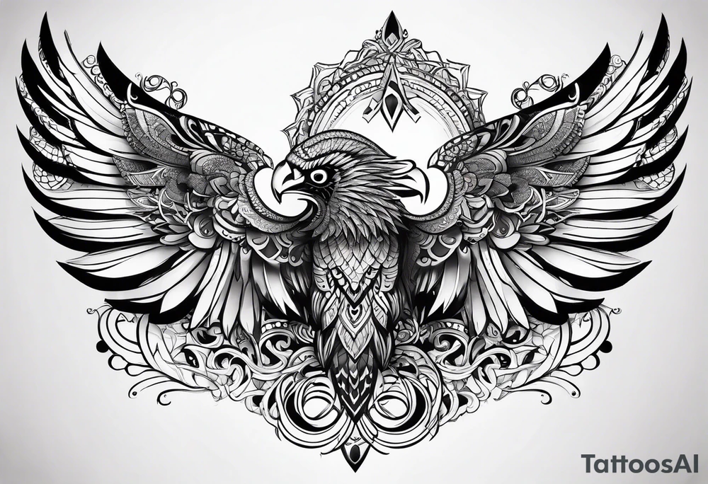 wings with filigree and african tribal patterns for a sleeve tattoo idea