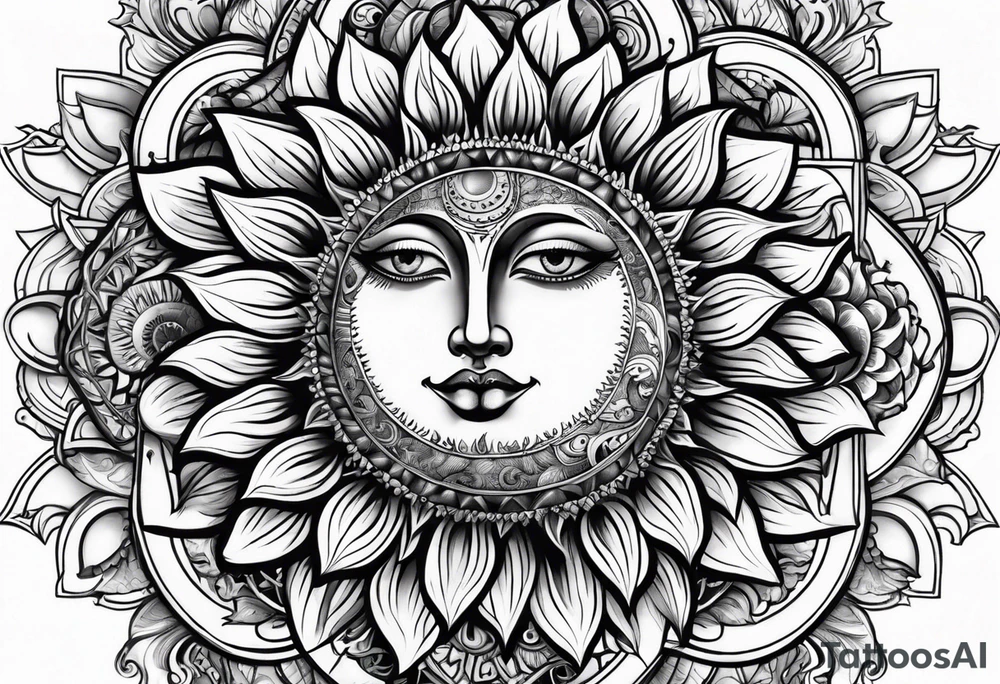 Sunflowers sun and moon tattoo idea
