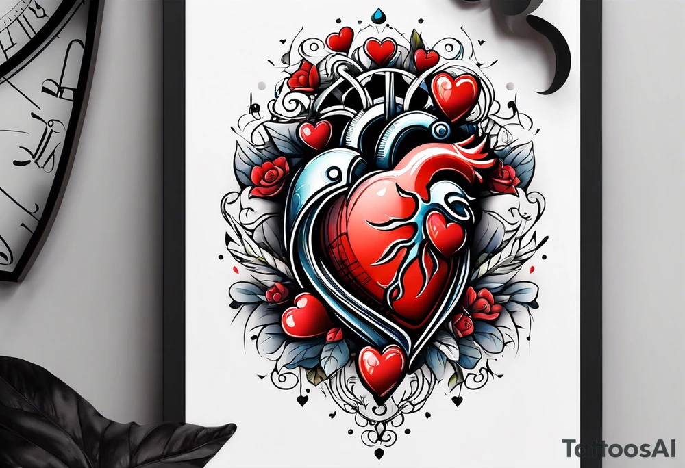 Heart with clock hands on 8 and 5 tattoo idea