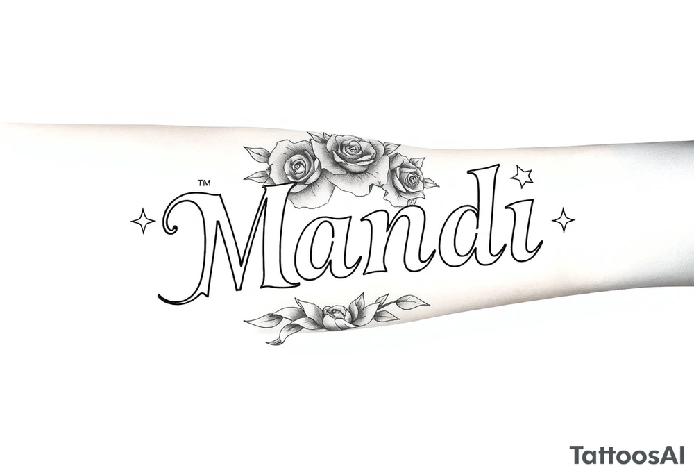 Name Mandi with roses and stars, Egypt theme tattoo idea