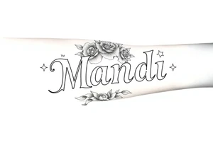 Name Mandi with roses and stars, Egypt theme tattoo idea