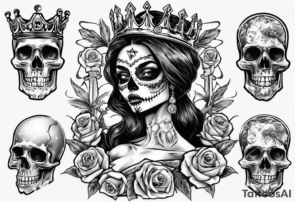 santa la muerta with money and crown
on the card tattoo idea