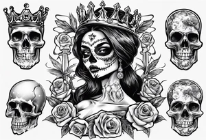 santa la muerta with money and crown
on the card tattoo idea