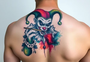 jester smoking and drinking tattoo idea