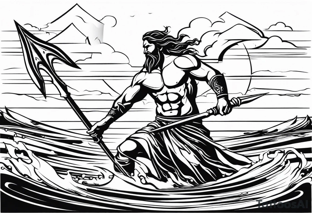 posseidon with his trident in the water tattoo idea