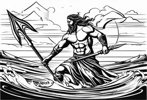 posseidon with his trident in the water tattoo idea