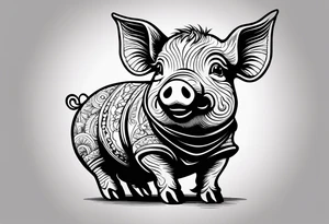 cute pig or piglet that contains text: "friends. not food" 

only very thin lines. no shading. black and white only tattoo idea
