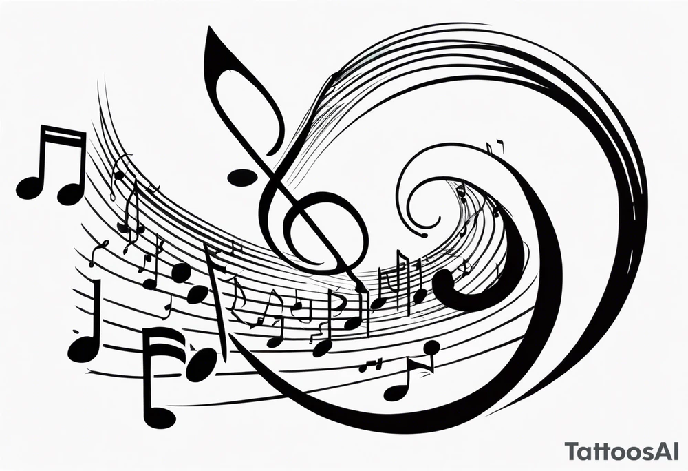Music notes coming out of spiral note book tattoo idea