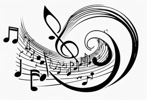 Music notes coming out of spiral note book tattoo idea