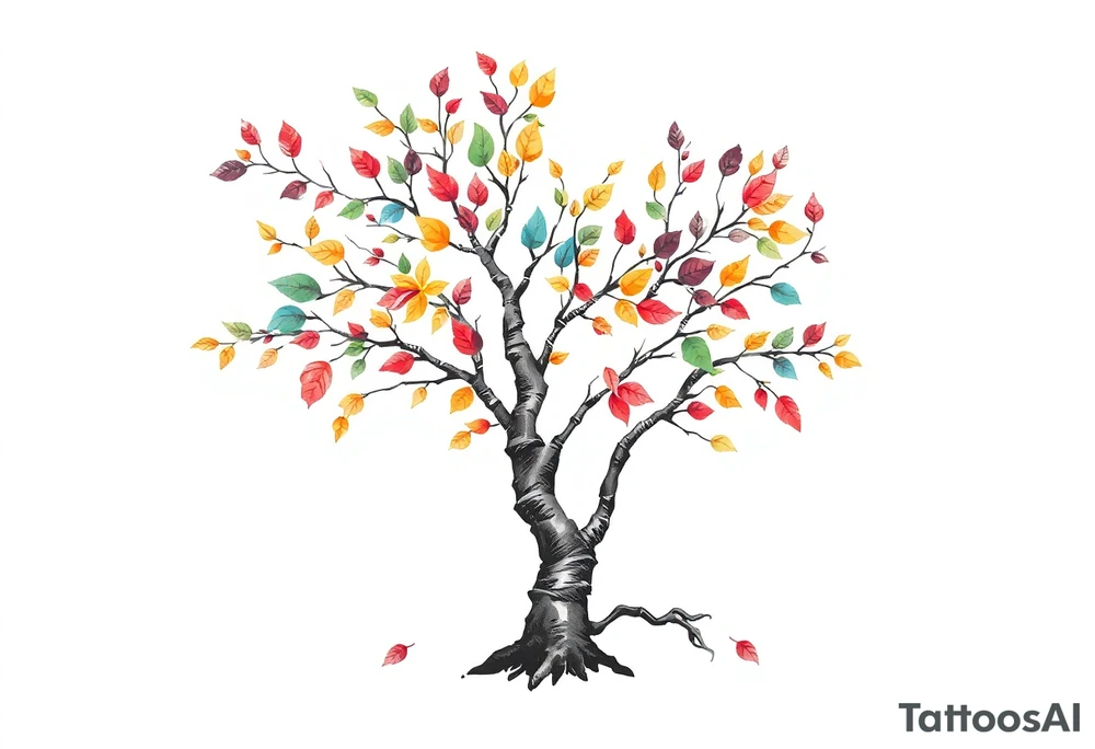 birch tree with coloured leaves tattoo idea