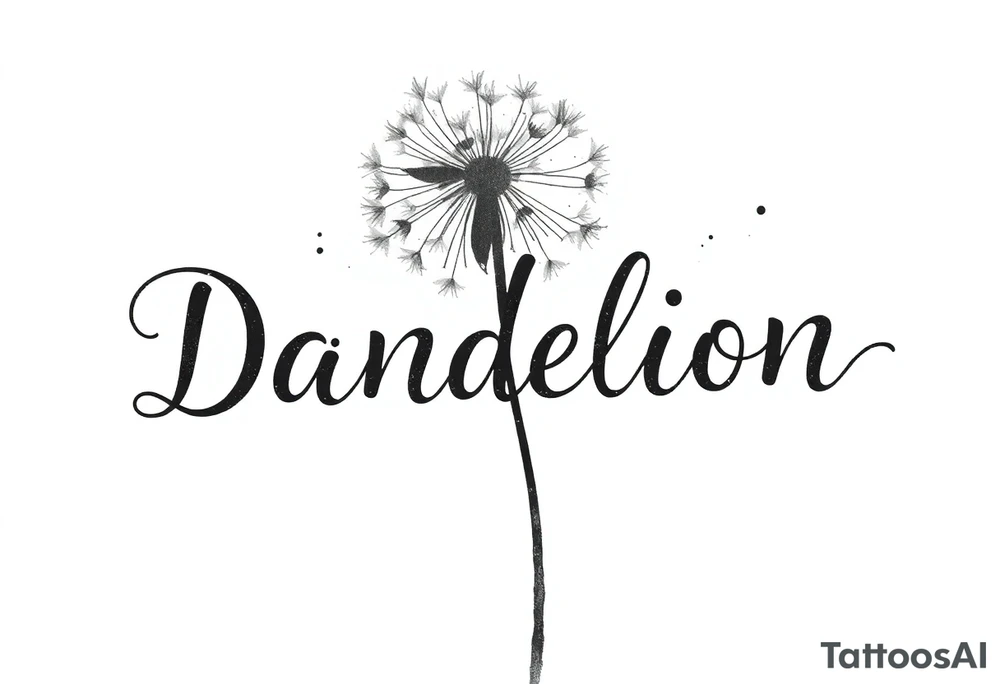 Dandelion
This image showcases a black-and-white watercolor-style illustration of a dandelion. The dandelion is depicted in fine detail, with its delicate seeds dispersing into the air. The artistic approach includes an ink-wash effect, where the stems appear to be dripping down like wet ink or paint, creating a dreamy and fluid aesthetic.

The background is minimalistic, with soft splatters and shading, adding to the abstract and ethereal feel. The contrast between the dark ink and the white background gives the image a striking, modern, and artistic look. It conveys themes of freedom, change, and the fleeting nature of time. Let me know if you need any modifications or a custom version of this design! tattoo idea