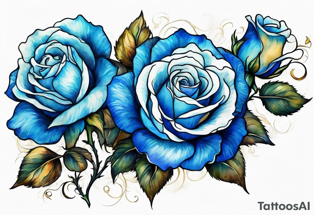 bouque of blue roses tattoo idea