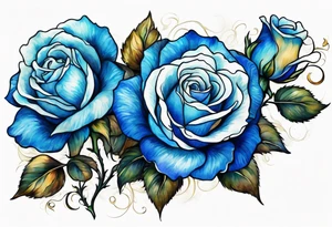 bouque of blue roses tattoo idea