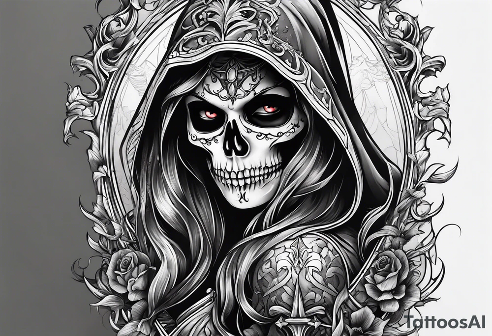 lady skeleton grim reaper satan tattoo idea