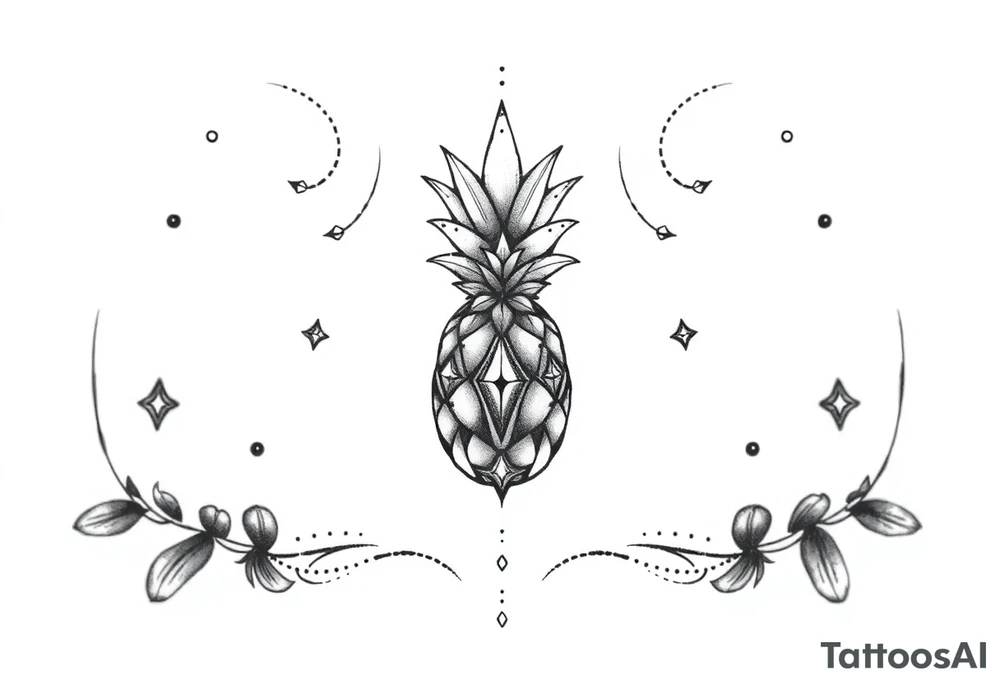pineapple with diamonds  and magestic, crown, vagina, anus, pubic tattoo idea