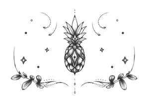pineapple with diamonds  and magestic, crown, vagina, anus, pubic tattoo idea