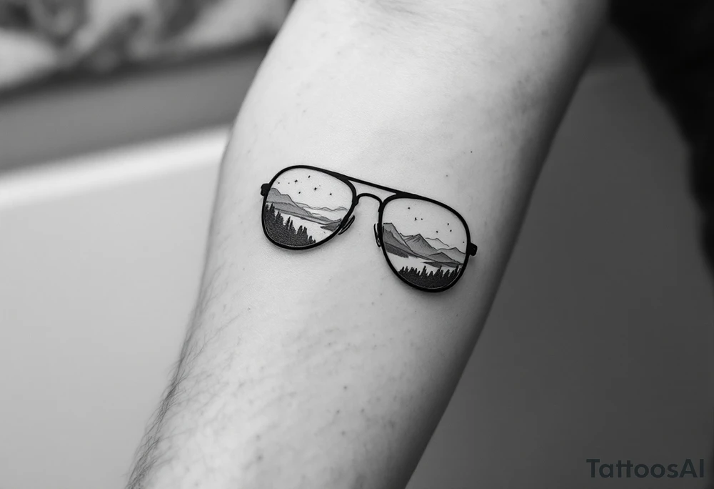 Landscape Reflecting Glasses
You can use the lenses of your glasses to depict a beautiful landscape, such as a sunset, a starry sky, or a cityscape, symbolizing the world that you can now see clearly. tattoo idea
