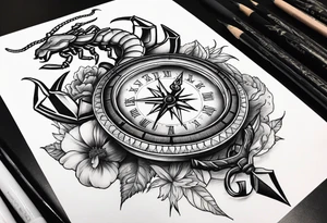 Scorpion, clock, compass, anchor tattoo idea