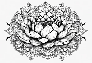 Small Floating lotus upper back with florals and henna to each shoulder tattoo idea