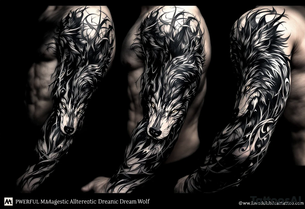 A PWERFUL MAJESTIC ALTERED MAJESTIC DREAM WOLF tattoo idea