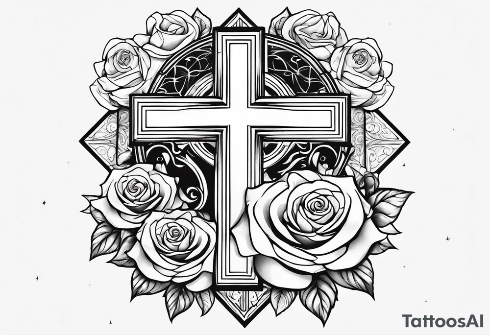 Cross with roses and bible verse tattoo idea