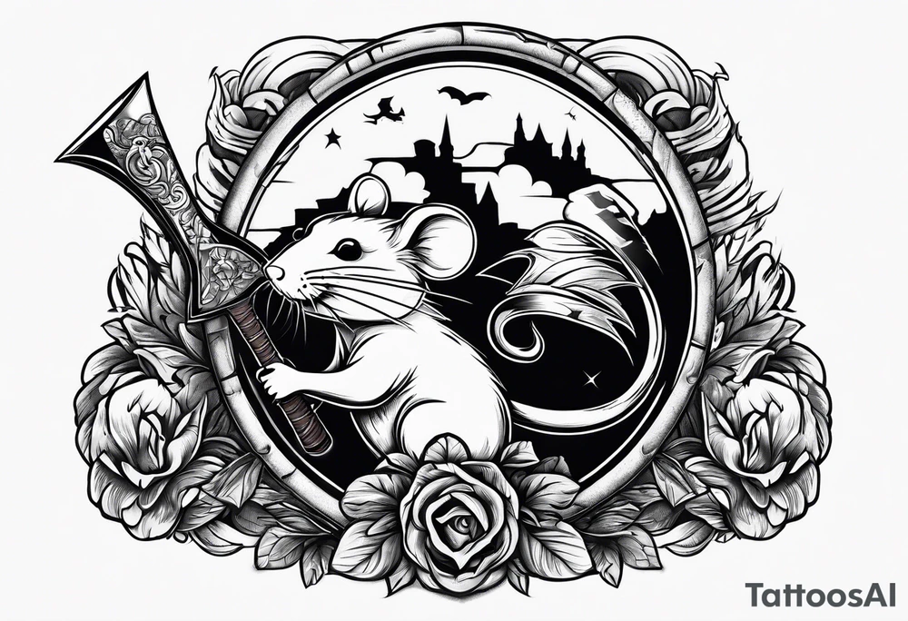 Rat holding a battle ax tattoo idea