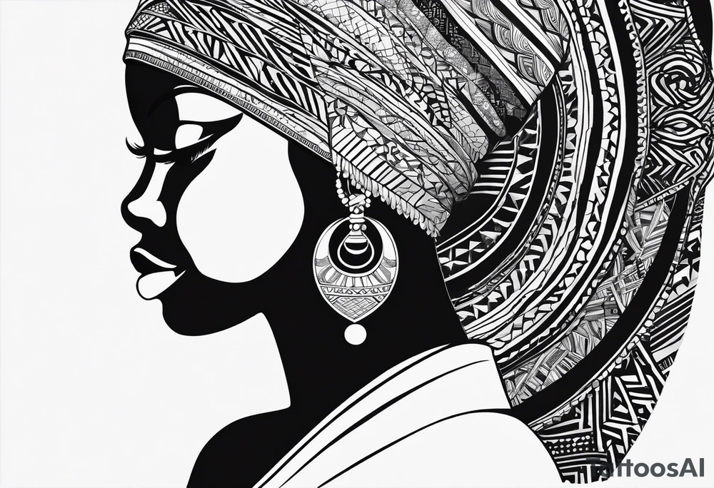 African woman shape only head with adinkra sign minimalist tattoo idea