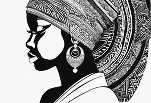 African woman shape only head with adinkra sign minimalist tattoo idea
