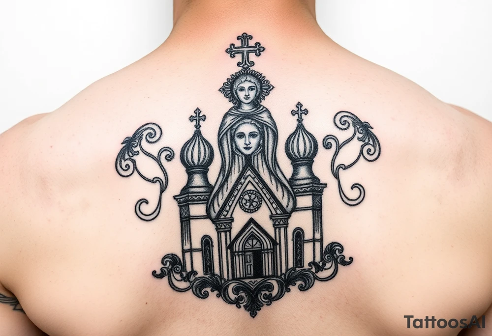Icône Vierge de kazan sur église russe orthodoxe tattoo idea