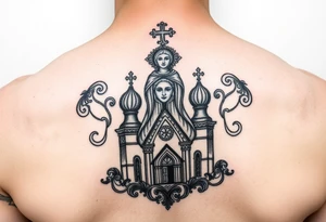 Icône Vierge de kazan sur église russe orthodoxe tattoo idea