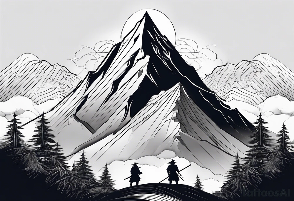 Montagne avec samouraï tattoo idea