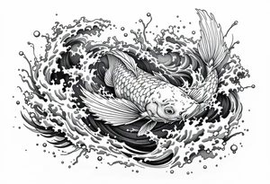traditional koi fish swimming upstream through turbulent waves tattoo idea