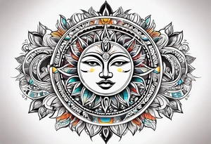 sacred moon and sun painted with Anishinaabe floral all over tattoo idea