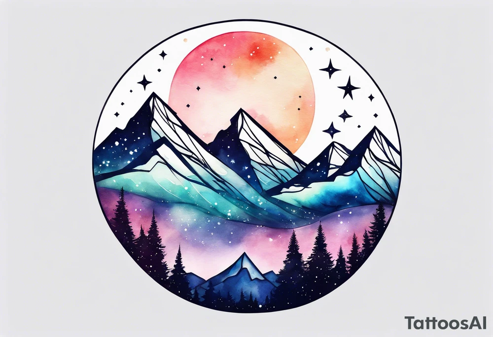 Simple constellation lines over mountain range tattoo idea