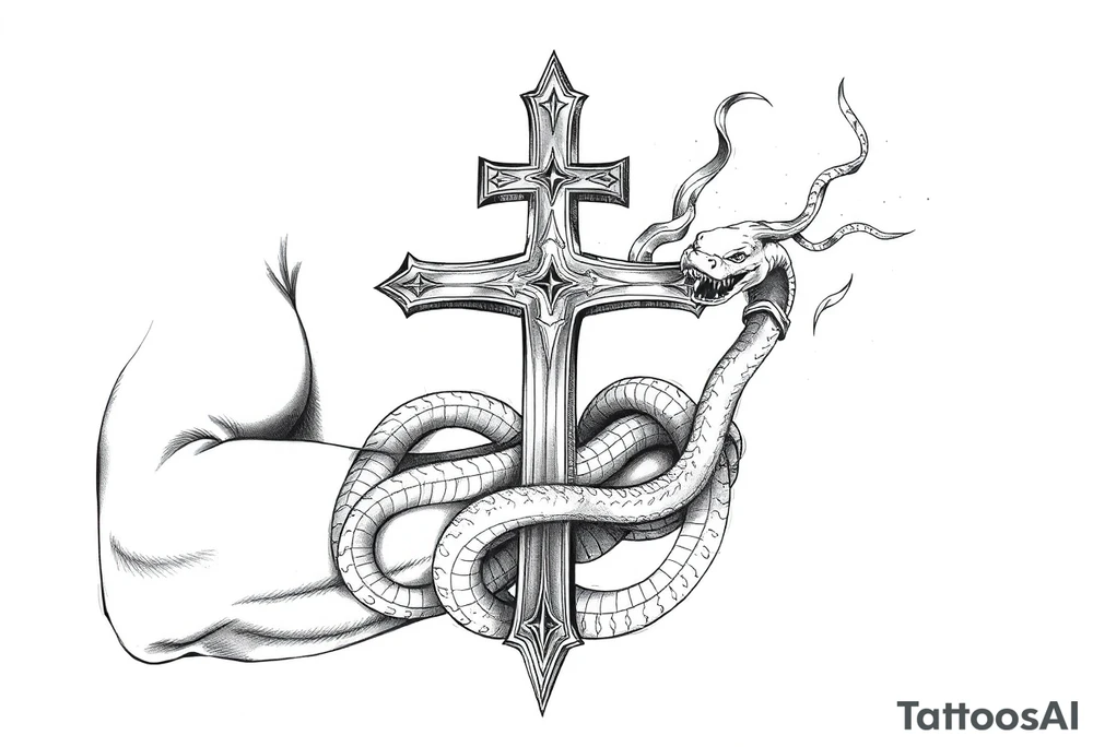A cross slaying the snake tattoo idea
