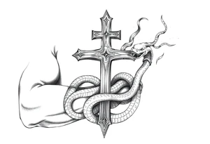 A cross slaying the snake tattoo idea