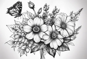 long stem wildflower bouquet tattoo idea