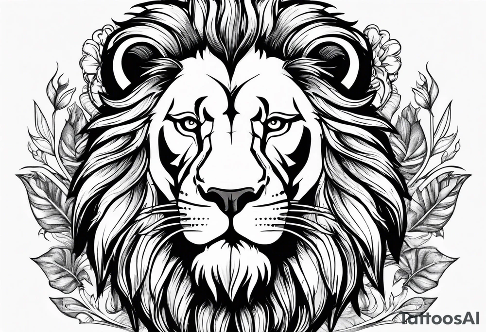 Lion head roaring with warrior inset tattoo idea