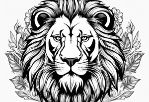 Lion head roaring with warrior inset tattoo idea